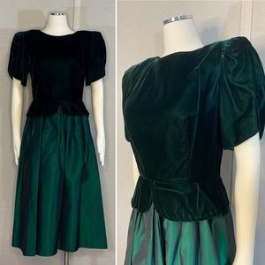Vintage 80s Lanz green velvet bodice evening dress